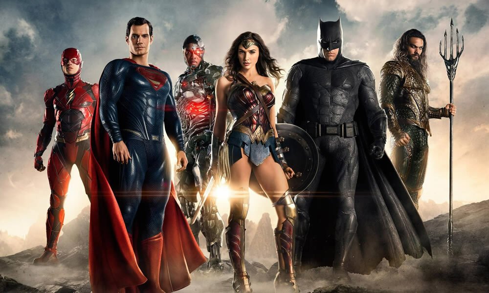 Flash, Superman, Cyborg, Wonder Woman, Batman e Aquaman in Justice League