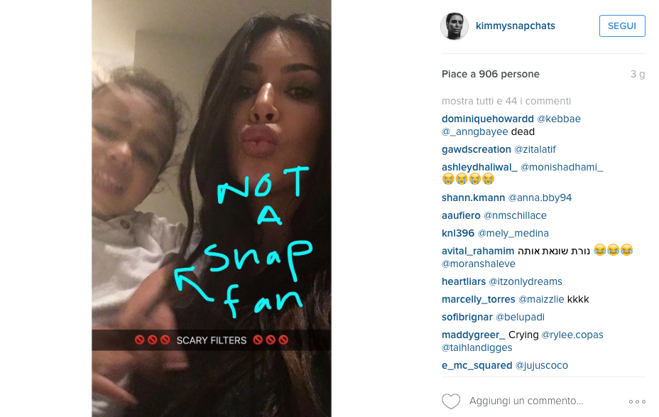 Immagine di North West e Kim Kardashian su Snapchat