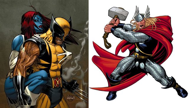 I supereroi Woverine, Mystica e Thor
