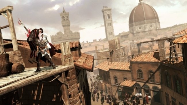 Ezio Auditore con alle spalle la Firenze del Rinascimento