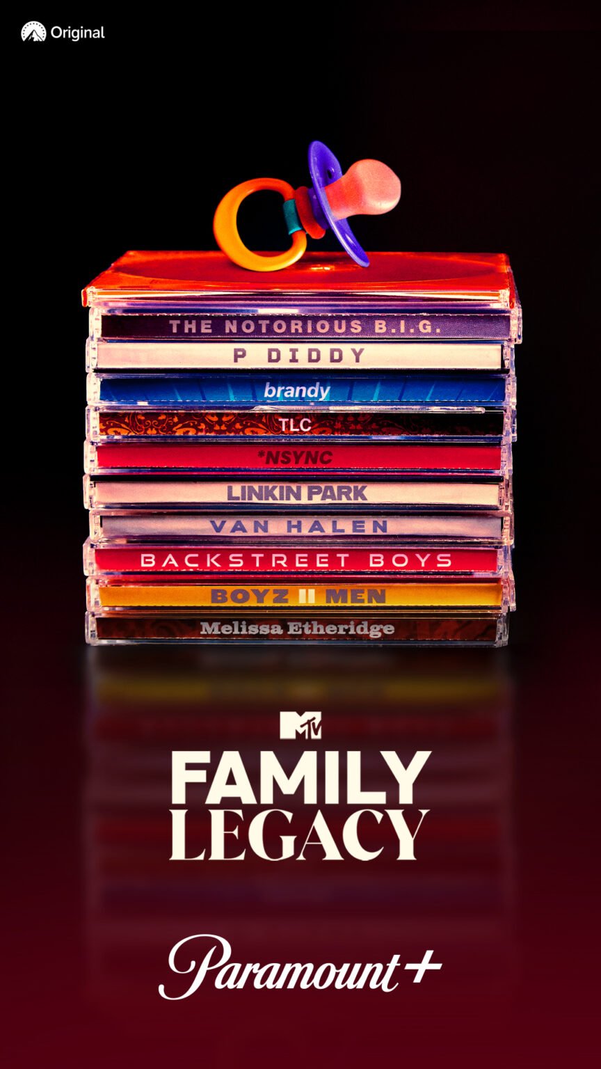 Family Legacy | Poster della docu-serie con un ciuccio sopra una pila di cd