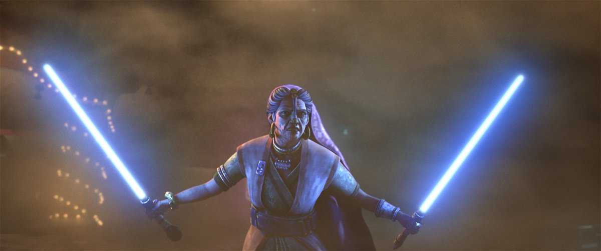Star Wars Visions: Jedi con due spade laser blu