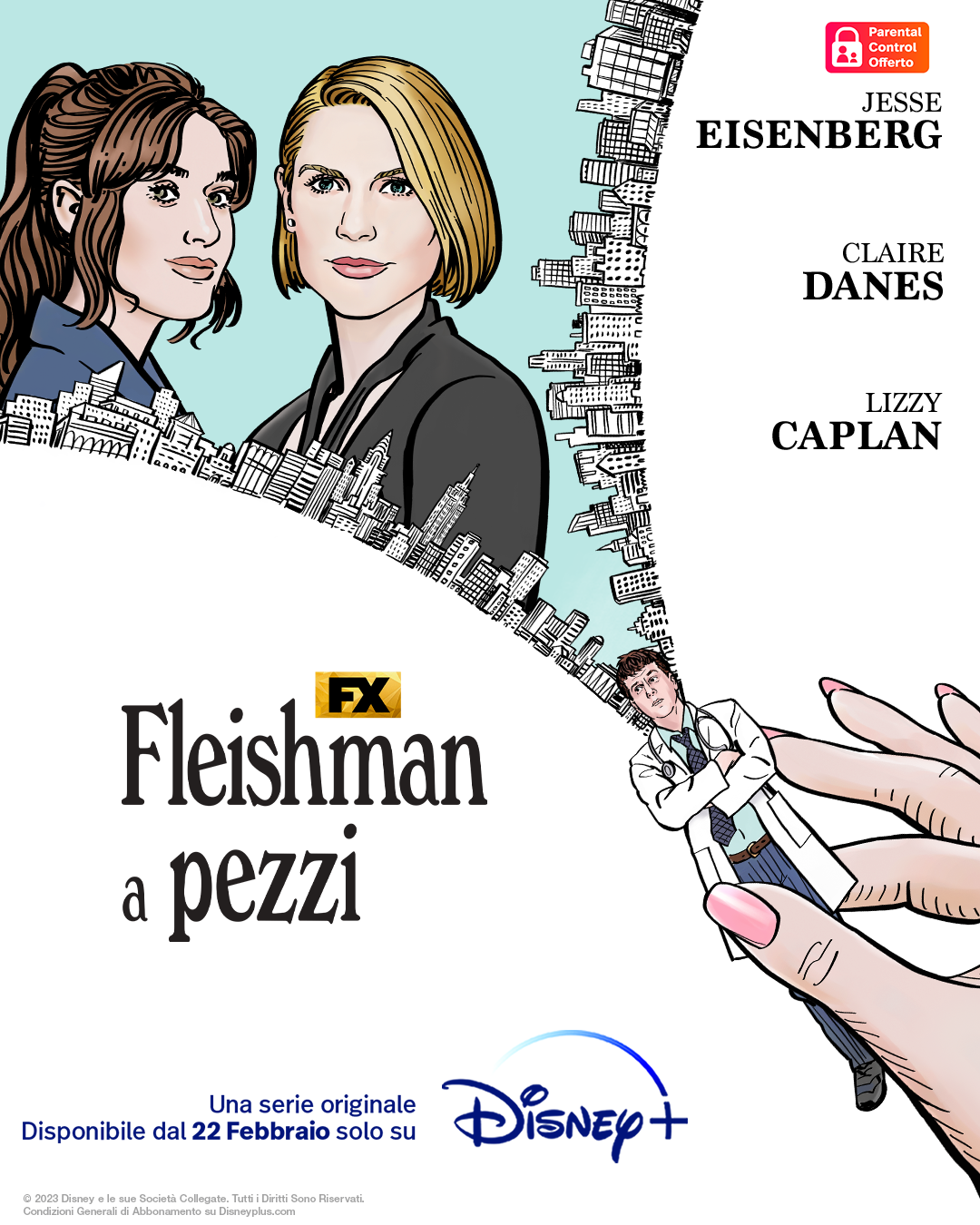 Fleishman a pezzi - Poster ufficiale | Primo piano delle due protagoniste disegnate in formato caricatura