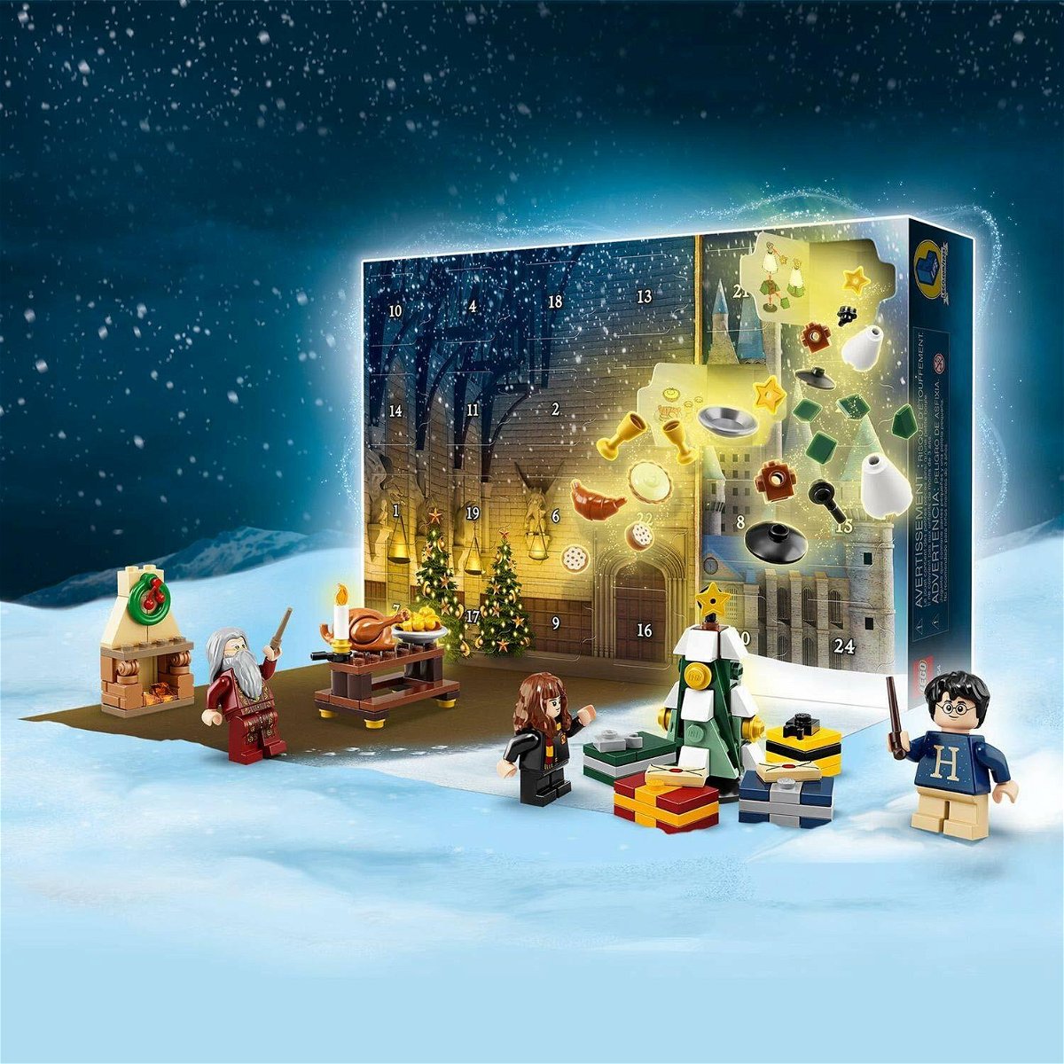 Una immagine di alcune costruzioni possibili con il Calendario dell'Avvento LEGO Harry Potter del 2019