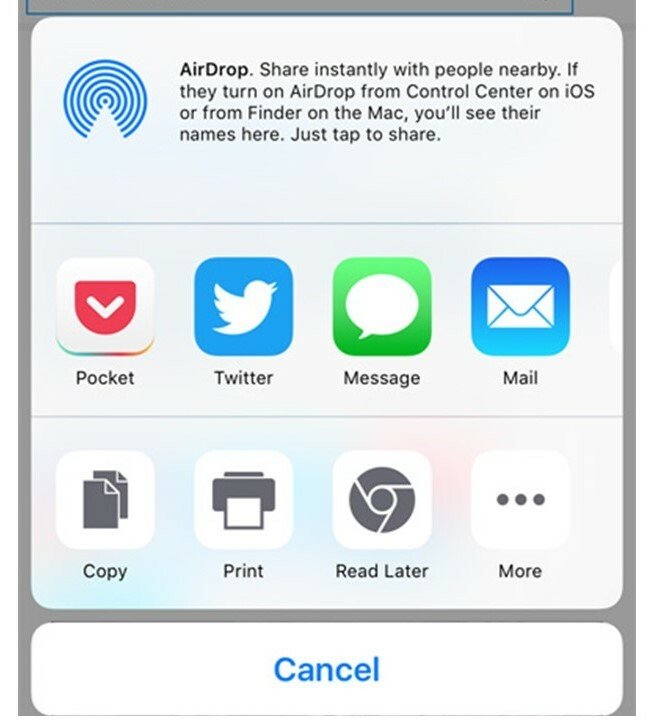 L'icona dell'app Pocket appare nel Share Menu dello smartphone   