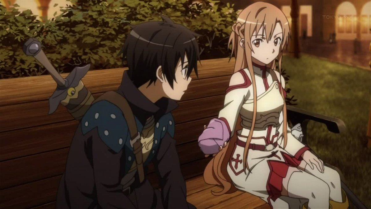 Kirito e Asuna su una panchina