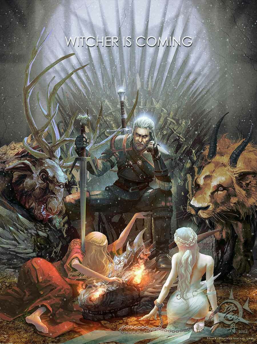 Geralt seduto sul Trono di Spade