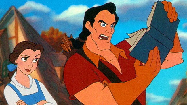 Belle e Gaston nel cartone animato de La Bella e la Bestia
