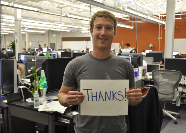 Il ringraziamento di Mark Zuckeberg dopo che Facebook ha raggiunto 1 miliardo di iscritti