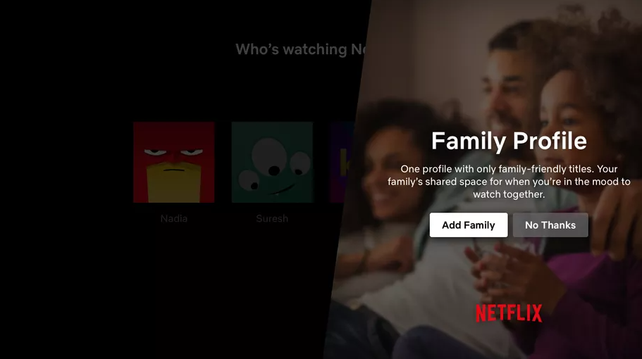 Screen con i dettagli del Family Profile di Netflix