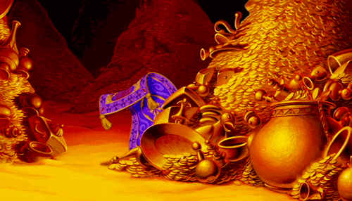 La caverna delle meraviglie con il tappeto di Aladdin