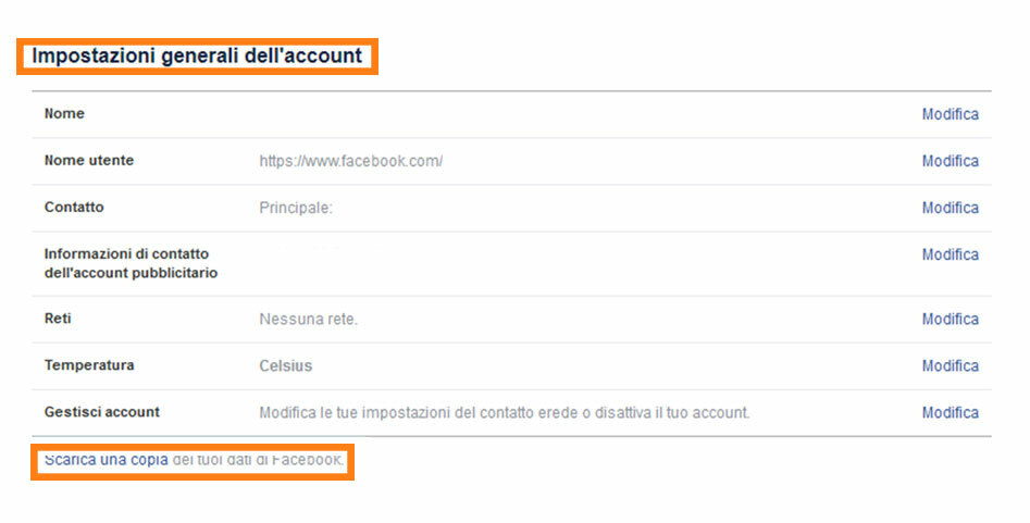 Clicca per vedere l'immagine originale Cosa fare per salvare una copia dei dati del proprio account Facebook