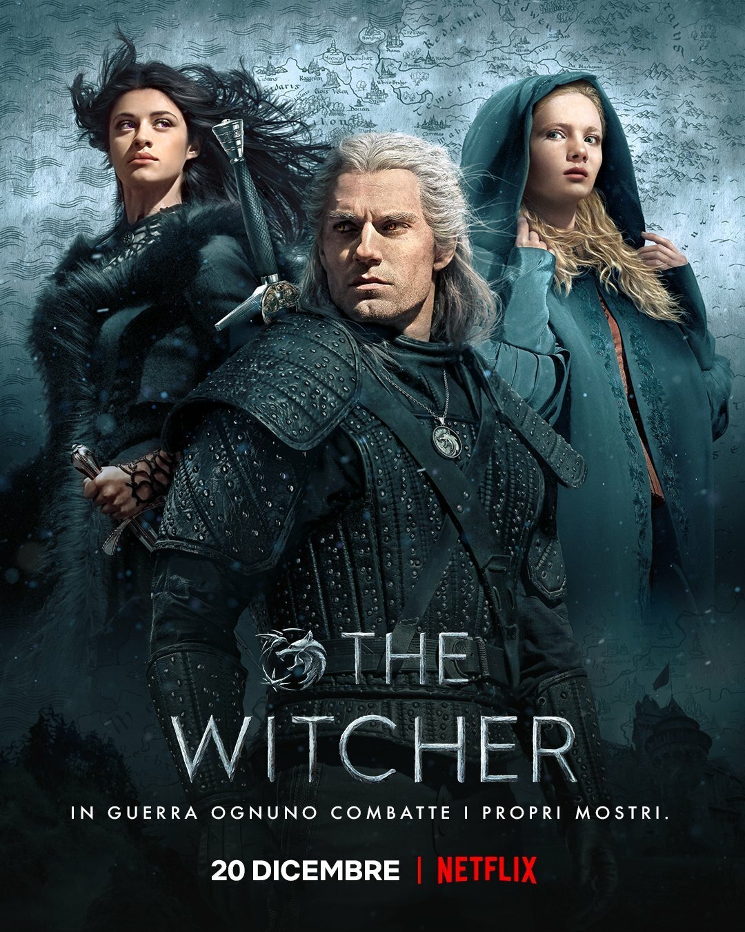 Geralt, Yenneger e Ciri sulla locandina italiana di The Witcher