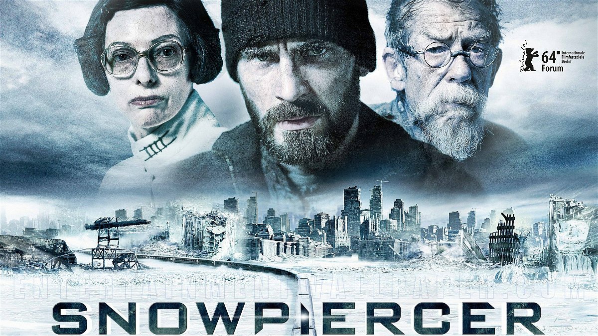 Tilda Swinton, Chris Evans e John Hurt in un'immagine promozionale del film Snowpiercer