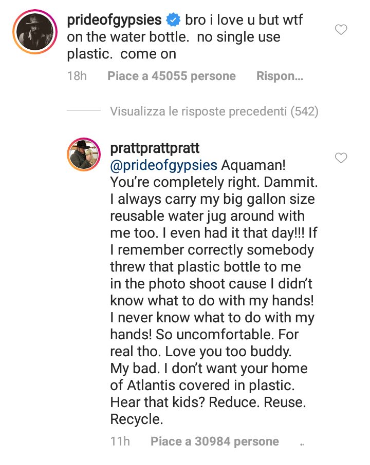 Chris Pratt chiede scusa a Jason Momoa su Instagram