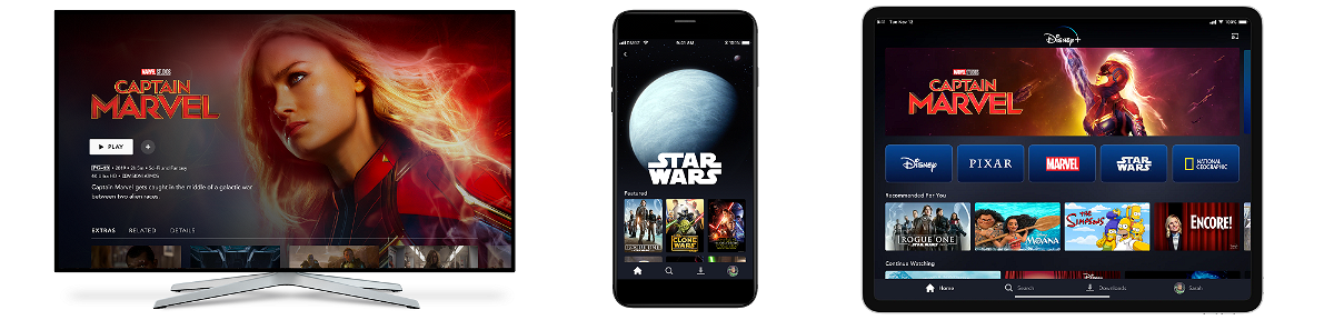 Disney+ in esecuzione su Smart TV, iPhone e iPad