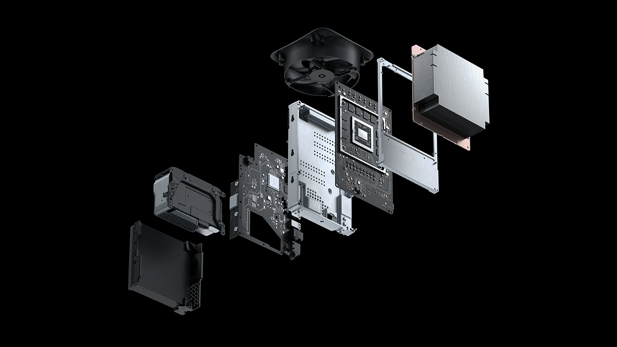 Immagine stampa dei componenti interni di Xbox Series X