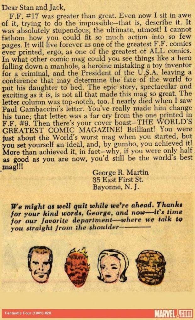 La lettera di George R.R. Martin a Stan Lee