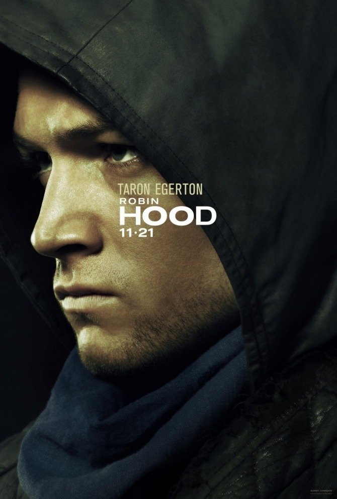 Primo piano di Taron Egerton nel primo poster di Robin Hood