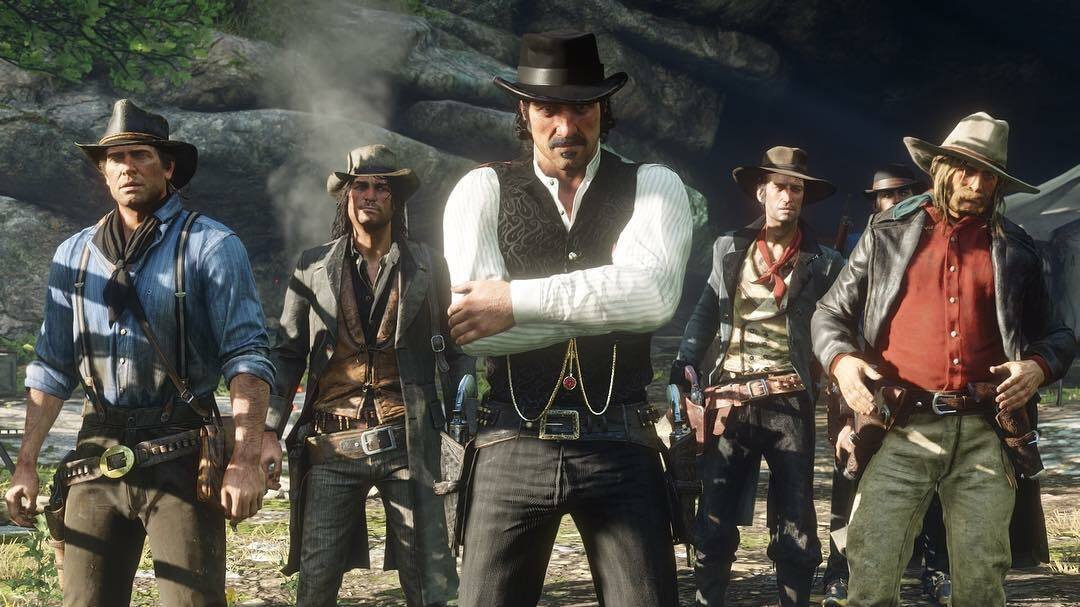 I protagonisti di Red Dead Redemption 2: in primo piano, il capo banda Dutch Van der Linde
