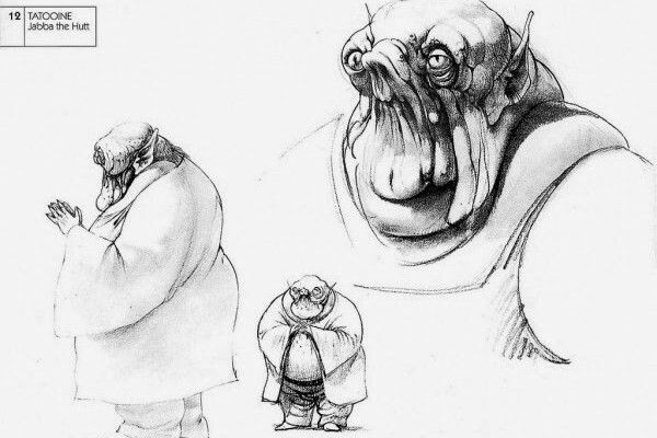 Clicca per vedere l'immagine originale Jabba The Hutt nella concept art originale di Ralph McQuarrie