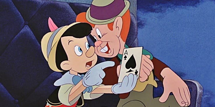 Pinocchio e Lucignolo nel film animato del 1940.