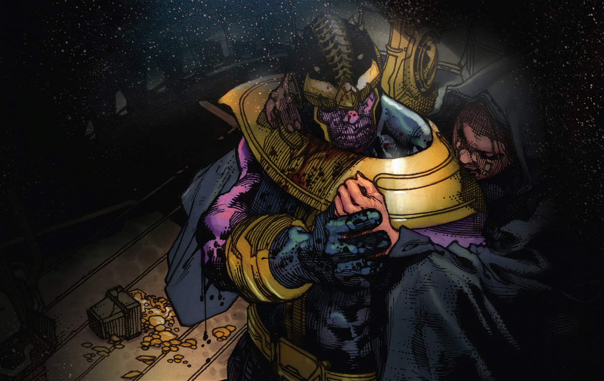 Thanos e Lady Morte si bbracciano