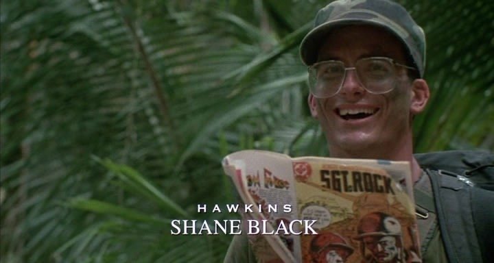 Shane Black in un frame di Predator, film del 1987