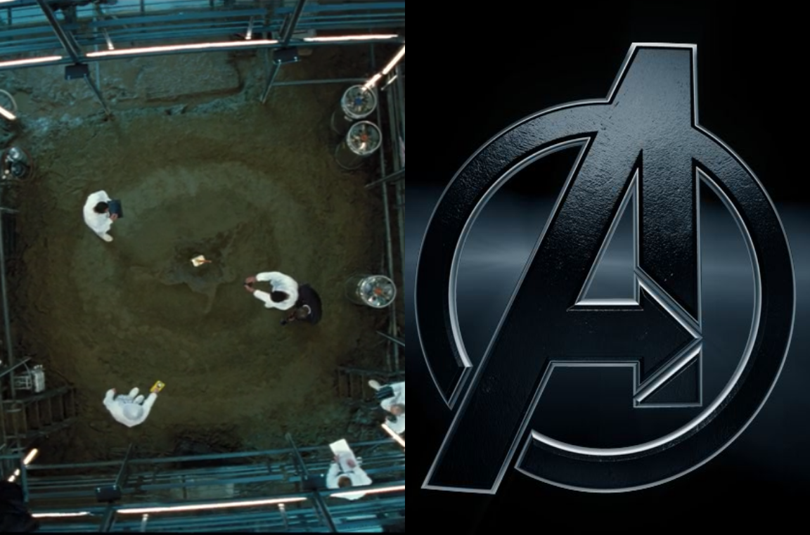 La a maiuscola tracciata sulla sabbia in Thor e il logo degli Avengers