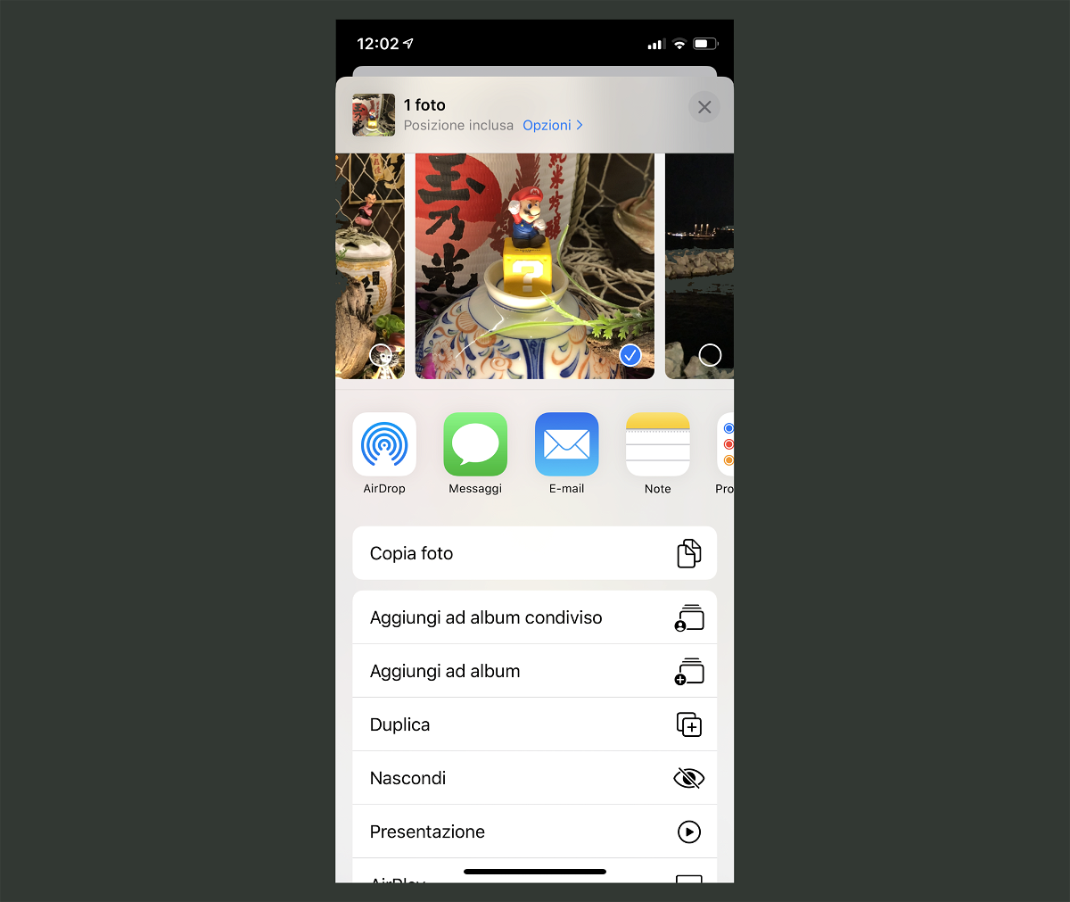 Screen del menu di condivisione di iOS 13