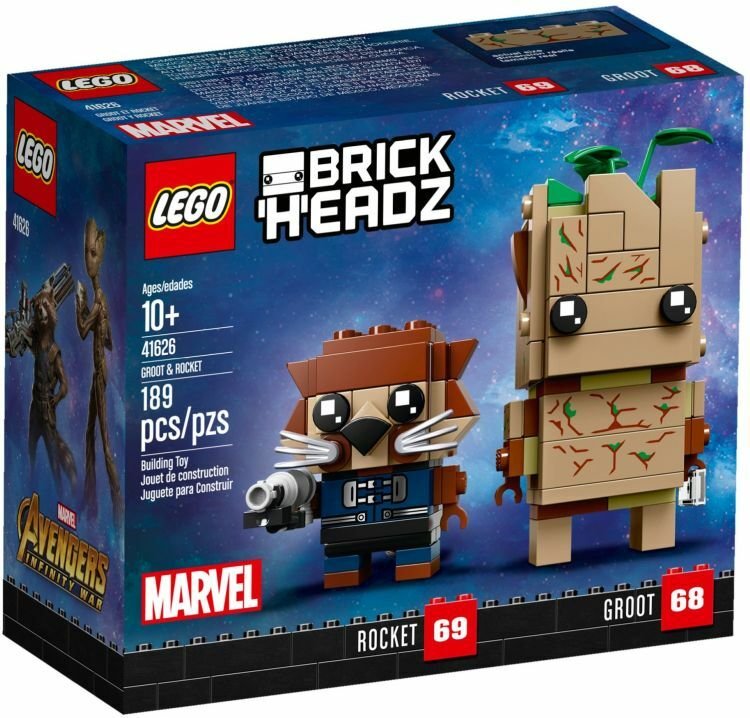 Dettagli del box del set LEGO BrickHeadz: Groot e Rocket Raccoon
