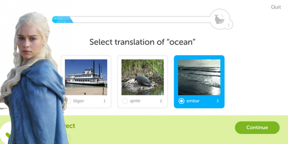 Duolingo ci mostra la schermata per apprendere l'Alto Valyriano