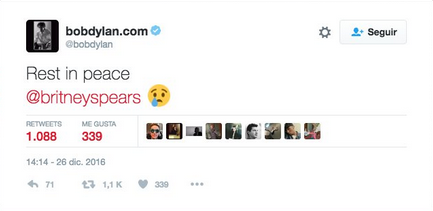 Bob Dylan, il tweet per la morte di Britney Spears