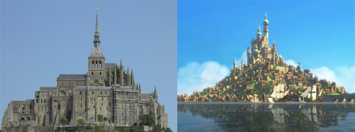 L’Abbazia di Mont Saint-Michel e il castello del film Rapunzel a confronto