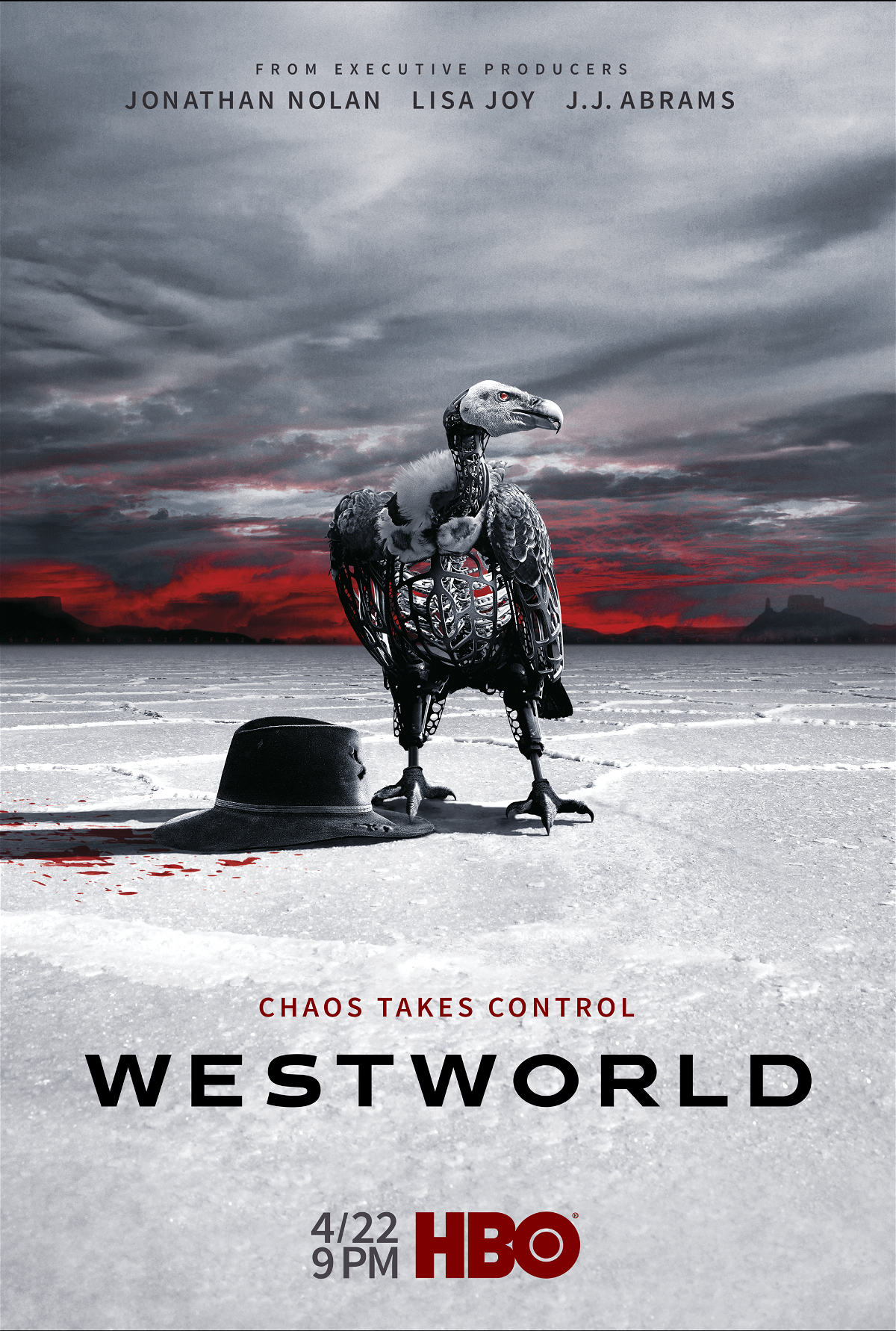 Un avvoltoio e un cappello nel poster di Westworld 2