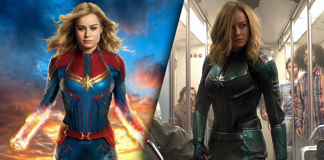 Captain Marvel: a sinistra il costume rosso e blu, a destra quello nero e verde