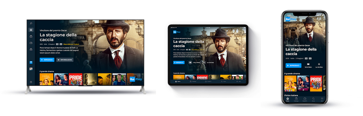 Esempio del nuovo RaiPlay su Smart TV, iPad e iPhone