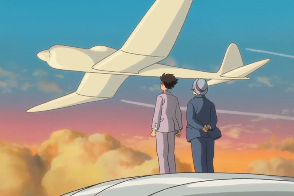 Jiro mostra il progetto incompleto del proprio aeroplano a Caproni in un sogno