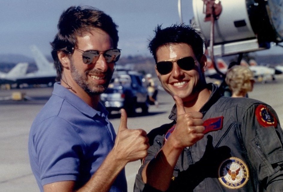 Tom Cruise e Jerry Bruckheimer sul set di Top Gun