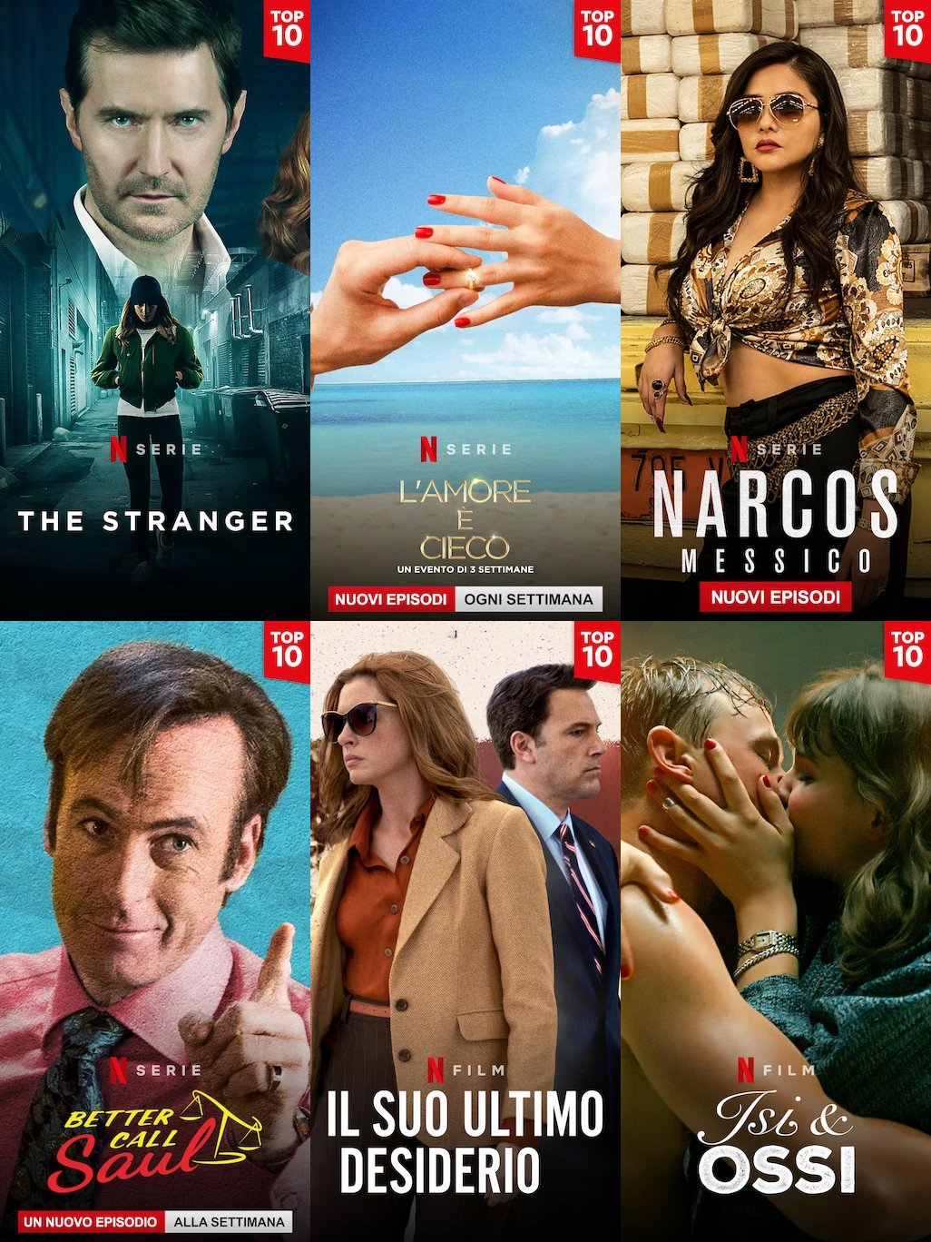 Le immagini verticali  della TOP10 delle produzioni originali Netflix 