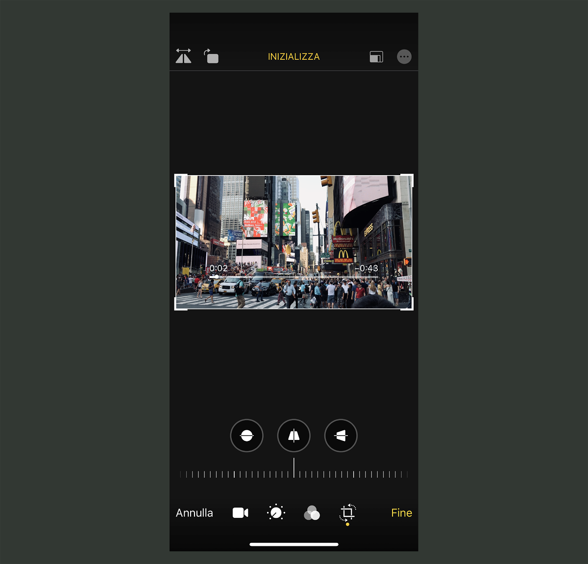 Screen degli strumenti per modificare i video in iOS 13
