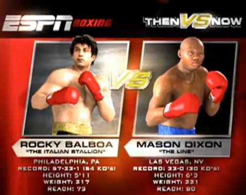 La schermata al computer di ESPN che mette a confronto Rocky e Mason Dixon