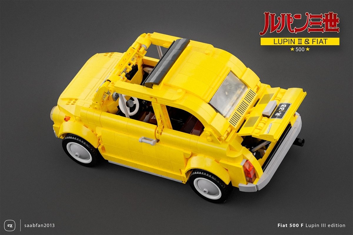 Panoramica dall'alto del set LEGO Fiat 500 F di Lupin III