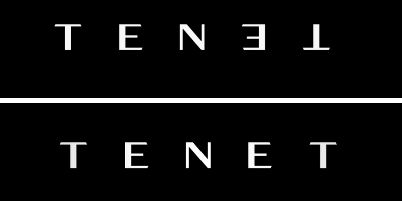 Nella parte superiore il logo di Tenet con le ultime due lettere capovolte, sotto il nuovo logo con le lettere rivolte verso l'alto