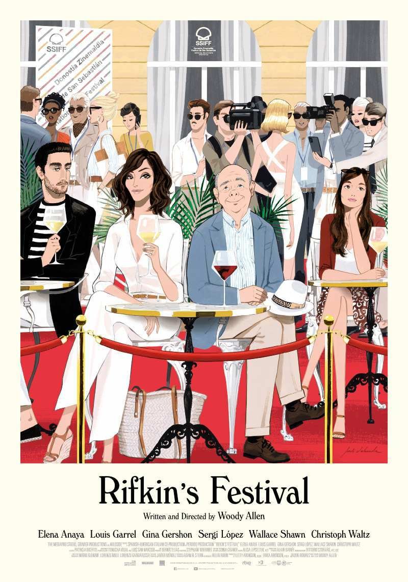 I protagonisti di Rifkin’s Festival nel poster realizzato come se fosse un disegno