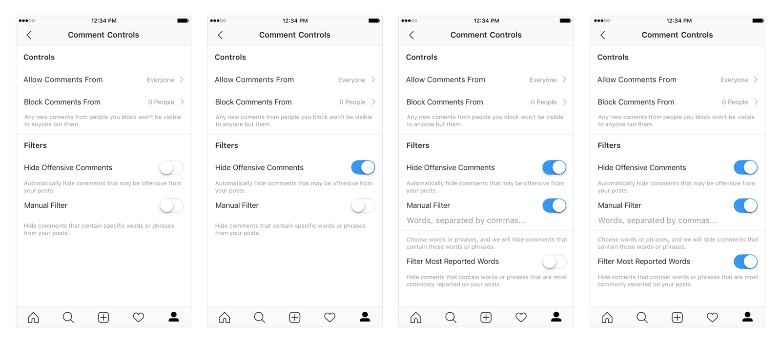 Clicca per vedere l'immagine originale Le impostazioni interne di Instagram per il controllo dei commenti