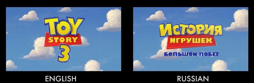 Il logo originale di Toy Story 3 a confronto con quello russo