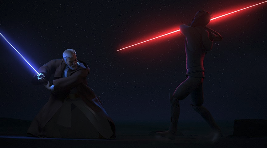 Obi-Wan e Maul combattono con le spade laser