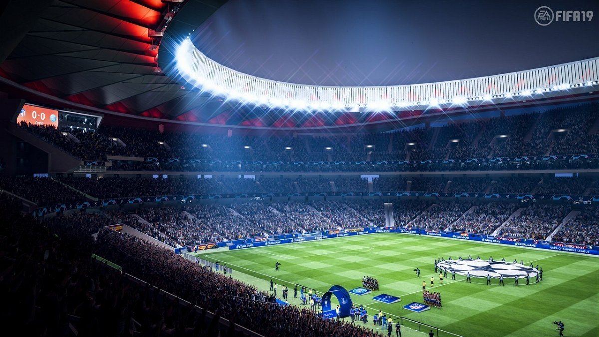 Uno degli stadi di FIFA 19 adornati per la Champions League