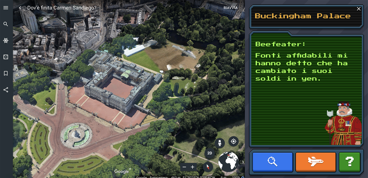 Screen da Google Earth del gioco su Carmen Sandiego
